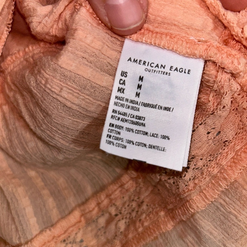 American Eagle Medium Peach Lace Sweetheart Neckline Ruffle Babydoll Top - Picture 3 of 5
